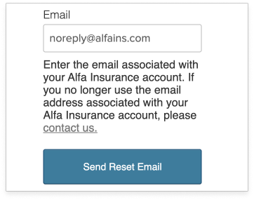 Alfa Insurance Send Reset Email Example Graphic
